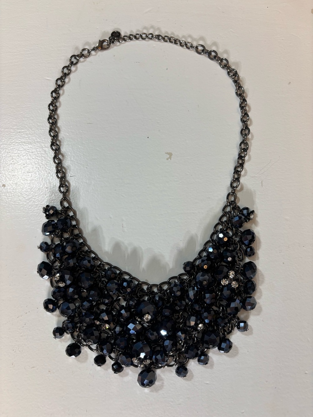 Statement Cluster Bib Necklace Navy Blue Crystal